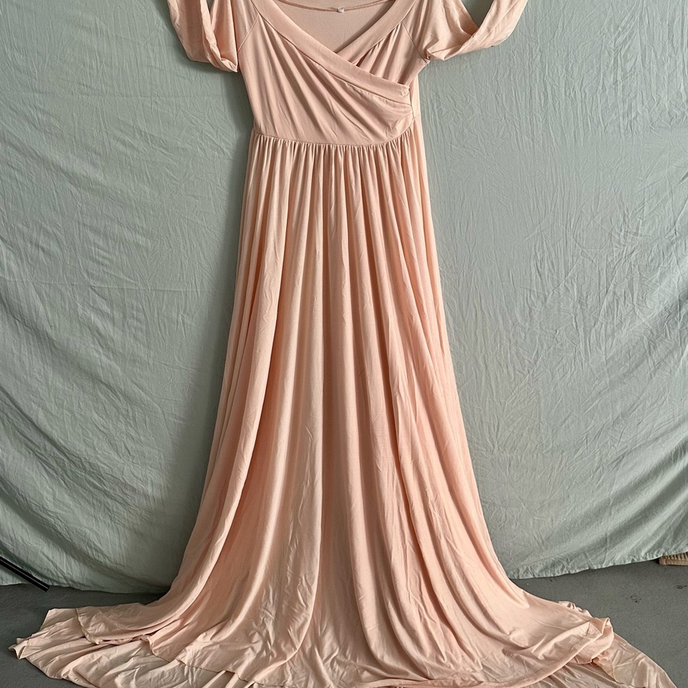 Elegant Peach Off-Shoulder Dress